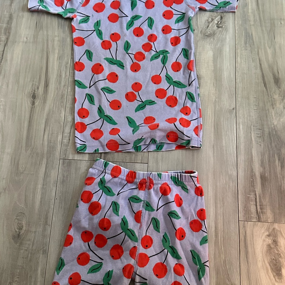 Hanna Andersson Lavender Kids Pajama Set with Red Cherry Print